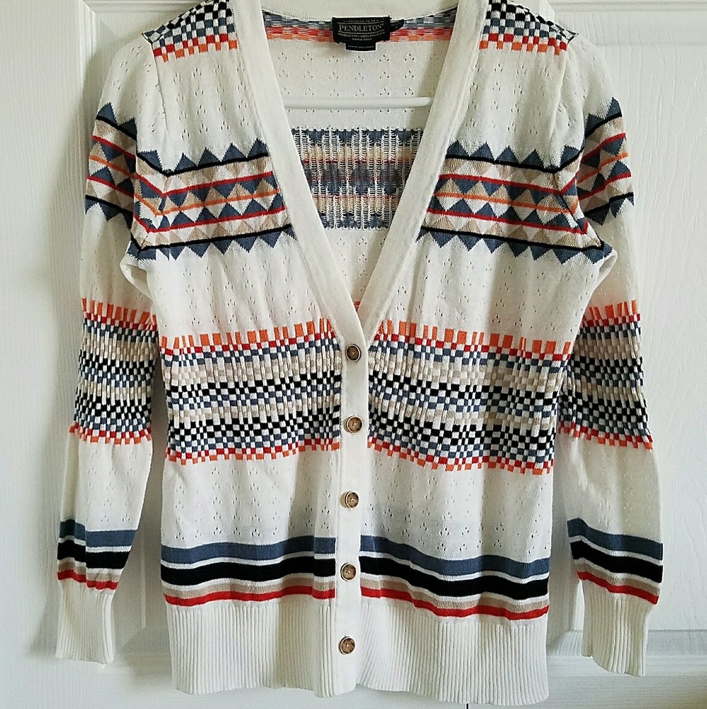🦋 PENDLETON Cardigan Sweater Geometric Striped